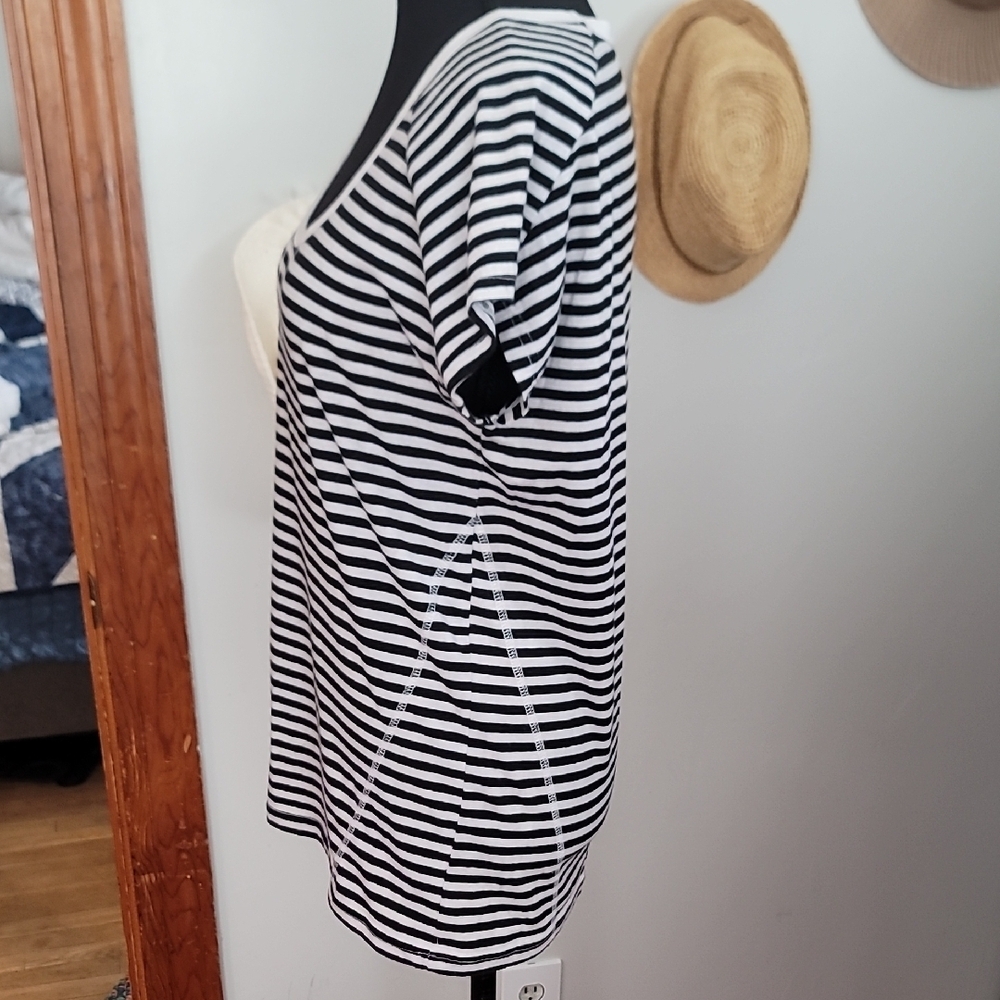 Poof Classic Black and White Striped Women's Tee - Picture 5 of 9